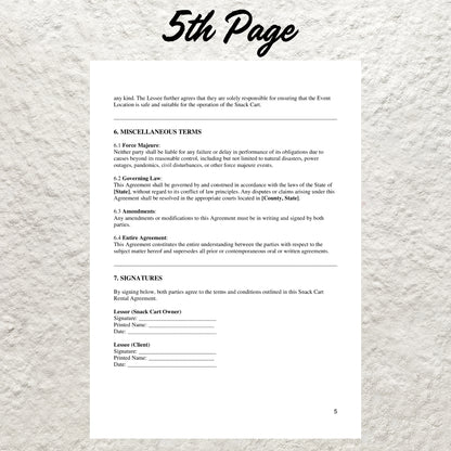 Editable Snack Cart Service Contract Template Printable Snack Cart Service Agreement Event Services Business Form Party Rental Contract