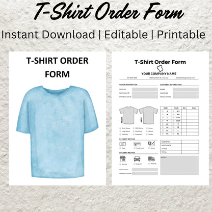 Editable T-Shirt Order Form Template Printable T Shirt Order Form Blank Custom Tshirt Purchase Order Form Tshirt invoice Small Business Form