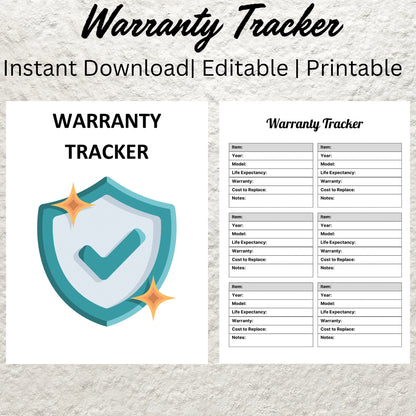 Editable Warranty Tracker Printable Warranty Tracker Log Household Planner Organizer Product Maintenance Repair Home Warranty Tracker