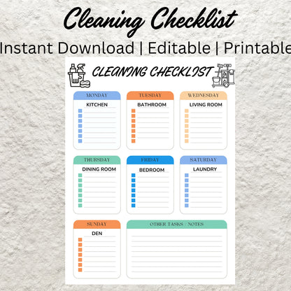 Editable Weekly Deep Cleaning Checklist Template Printable Cleaning Planner Airbnb Vacation Rental Cleaning List Plan Household Chore List