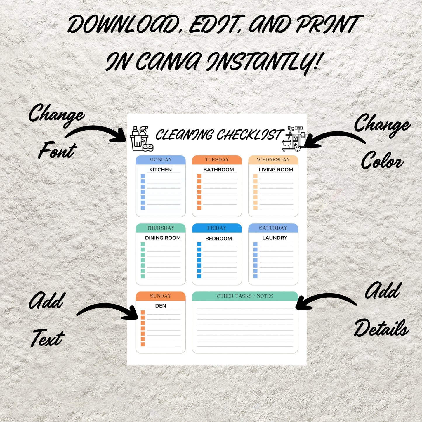 Editable Weekly Deep Cleaning Checklist Template Printable Cleaning Planner Airbnb Vacation Rental Cleaning List Plan Household Chore List