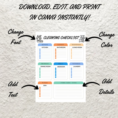 Editable Weekly Deep Cleaning Checklist Template Printable Cleaning Planner Airbnb Vacation Rental Cleaning List Plan Household Chore List