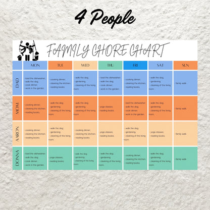 Editable Weekly Family Chore Chart Canva Template Printable Chore Chart List Kids Adult Family Household Cleaning Schedule Planner A4