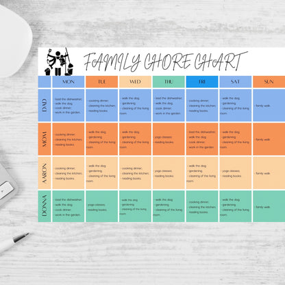 Editable Weekly Family Chore Chart Canva Template Printable Chore Chart List Kids Adult Family Household Cleaning Schedule Planner A4