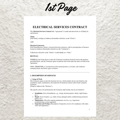 Electrical Contract Template Editable Electrical Service Agreement Form Printable Electrician Service Contract Electrical Contract Proposal