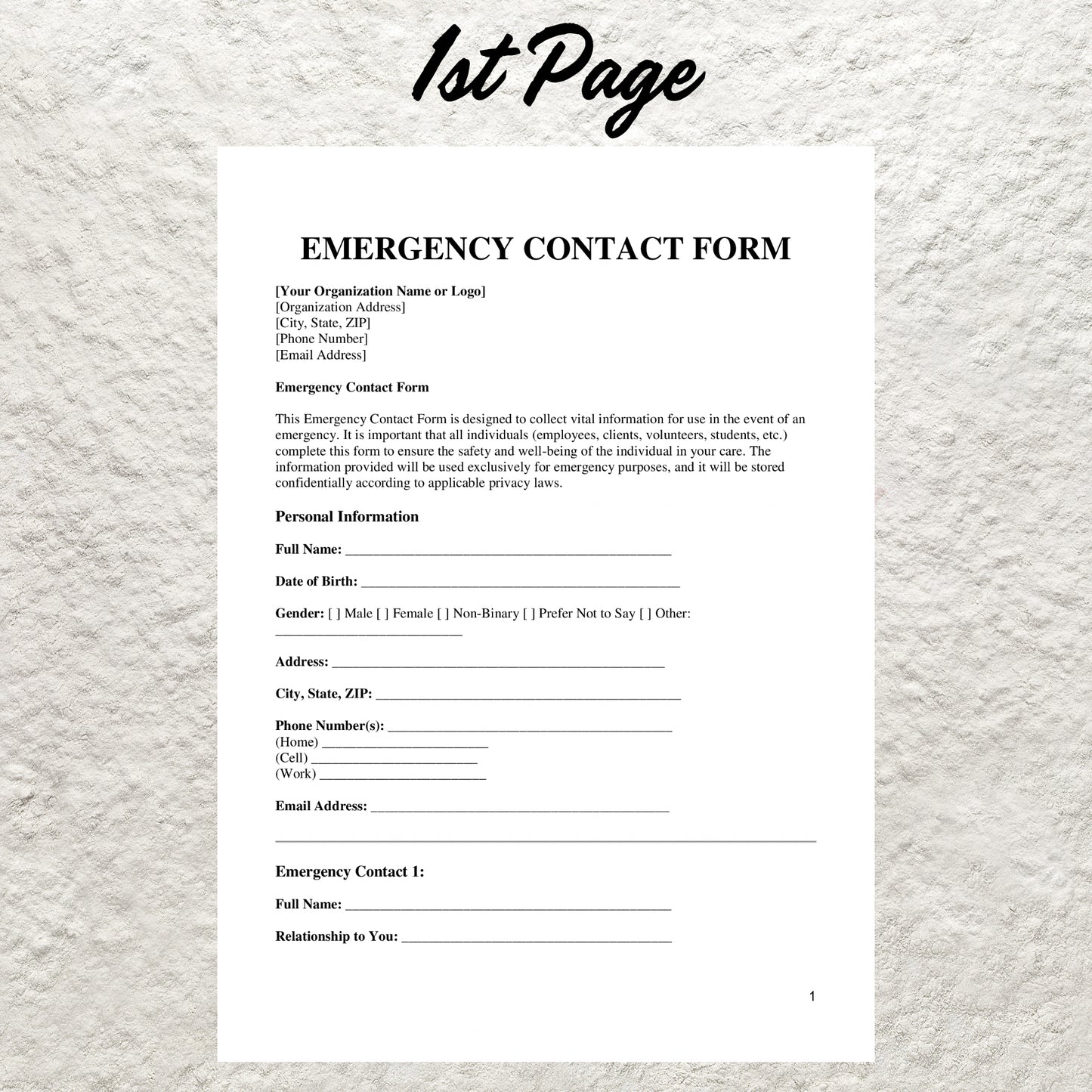 Emergency Information Sheet Editable Emergency Contact Form Printable Emergency Contact Information Form In Case of Emergency Contact Form