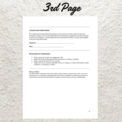 Emergency Information Sheet Editable Emergency Contact Form Printable Emergency Contact Information Form In Case of Emergency Contact Form