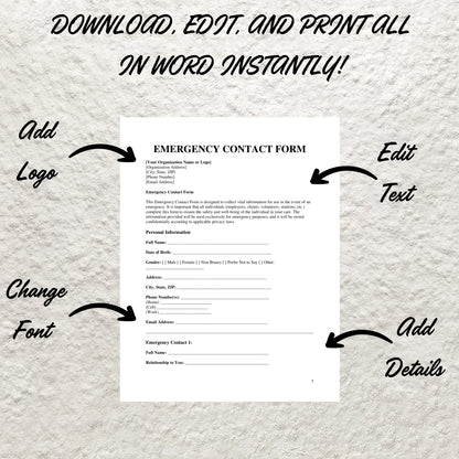 Emergency Information Sheet Editable Emergency Contact Form Printable Emergency Contact Information Form In Case of Emergency Contact Form