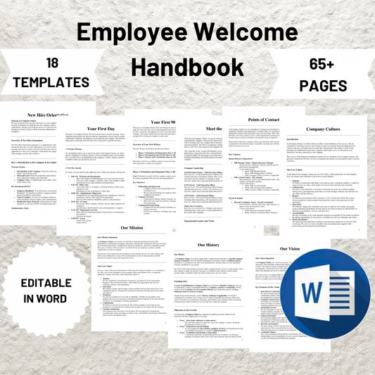 Employee Handbook Template Editable New Hire Handbook Printable Employee Welcome Packet Employee New Hire Onboarding HR Manual Templates