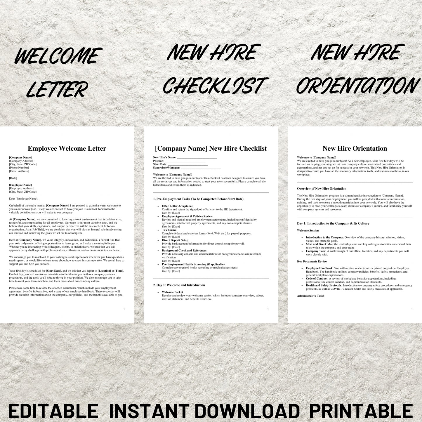 Employee Handbook Template Editable New Hire Handbook Printable Employee Welcome Packet Employee New Hire Onboarding HR Manual Templates