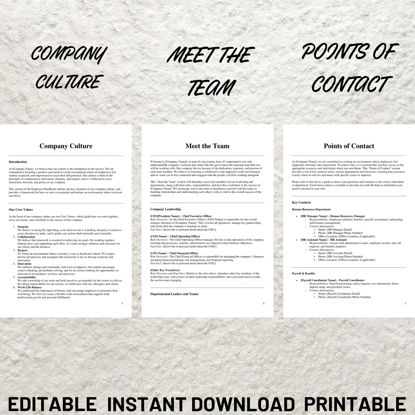 Employee Handbook Template Editable New Hire Handbook Printable Employee Welcome Packet Employee New Hire Onboarding HR Manual Templates