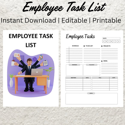 Employee Task List Template Printable Employee Log Work Job Allocation Assignment Sheet Tacker Work To Do List Employee Task Management