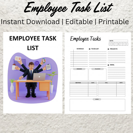 Employee Task List Template Printable Employee Log Work Job Allocation Assignment Sheet Tacker Work To Do List Employee Task Management