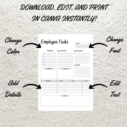 Employee Task List Template Printable Employee Log Work Job Allocation Assignment Sheet Tacker Work To Do List Employee Task Management