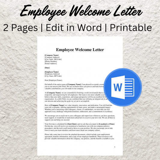 Employee Welcome Letter Template Editable New Employee Welcome Letter Printable Welcome Email Template Human Resources Form HR Template