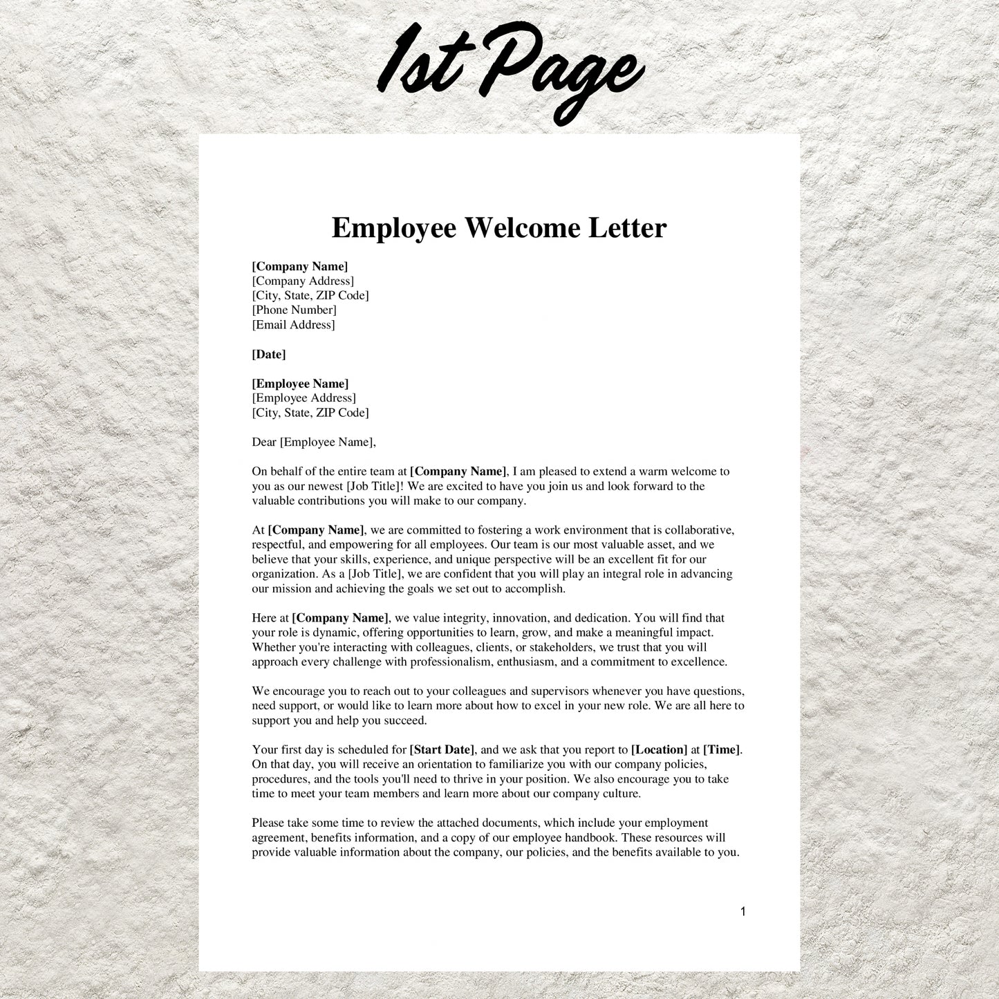 Employee Welcome Letter Template Editable New Employee Welcome Letter Printable Welcome Email Template Human Resources Form HR Template