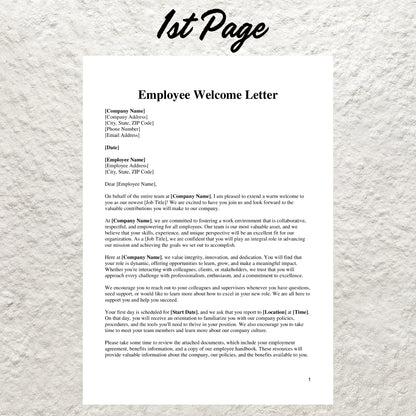 Employee Welcome Letter Template Editable New Employee Welcome Letter Printable Welcome Email Template Human Resources Form HR Template