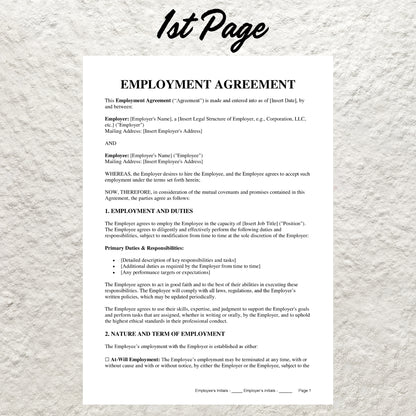 Employment Contract Template Printable Employment Agreement Printable Employee New Hire Form Employee Service Contract Employer Agreement