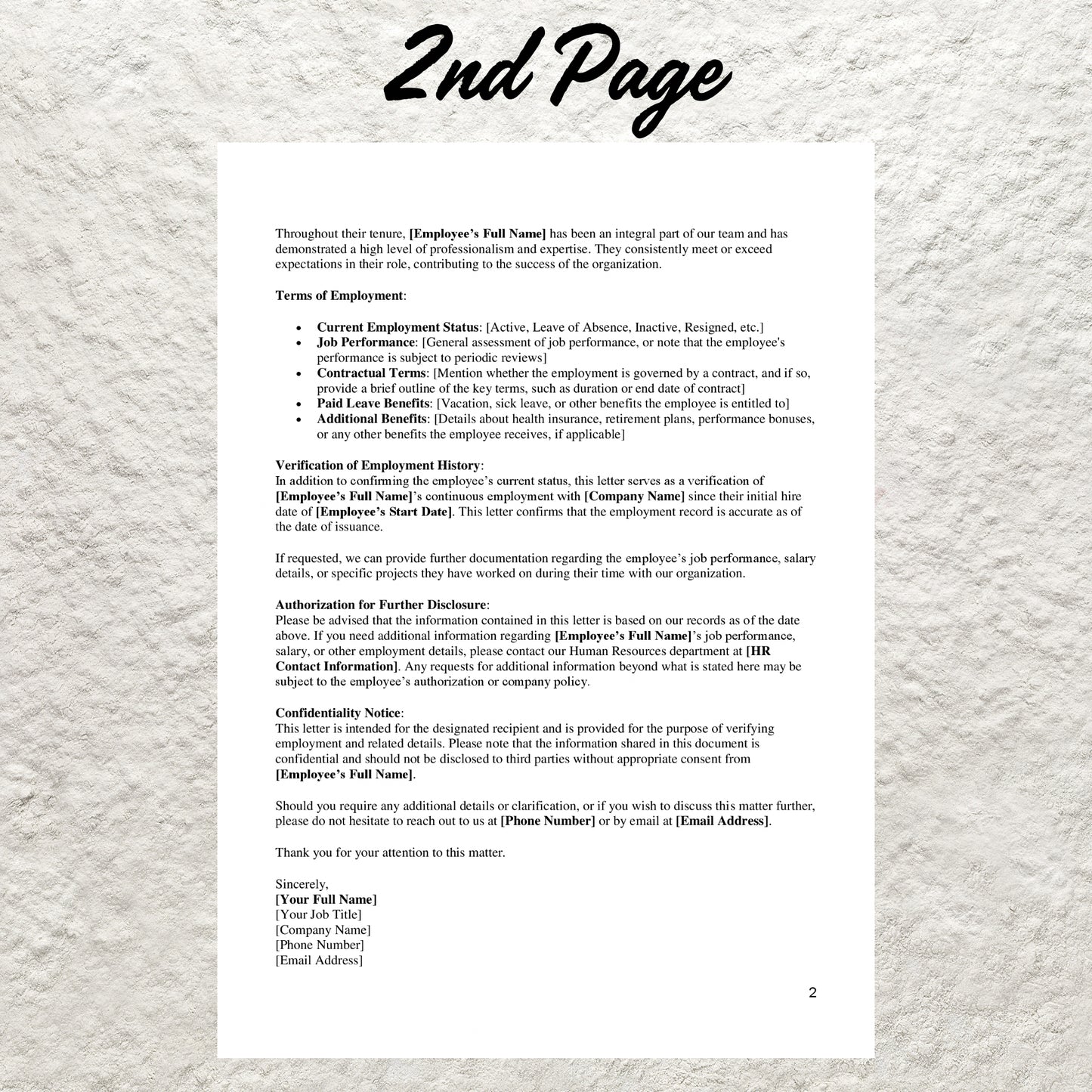 Employment Verification Letter Template Editable Job Verification Letter Printable Professional Employment Verification Letter HR Template