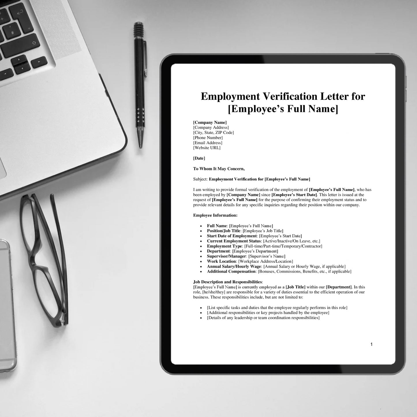 Employment Verification Letter Template Editable Job Verification Letter Printable Professional Employment Verification Letter HR Template