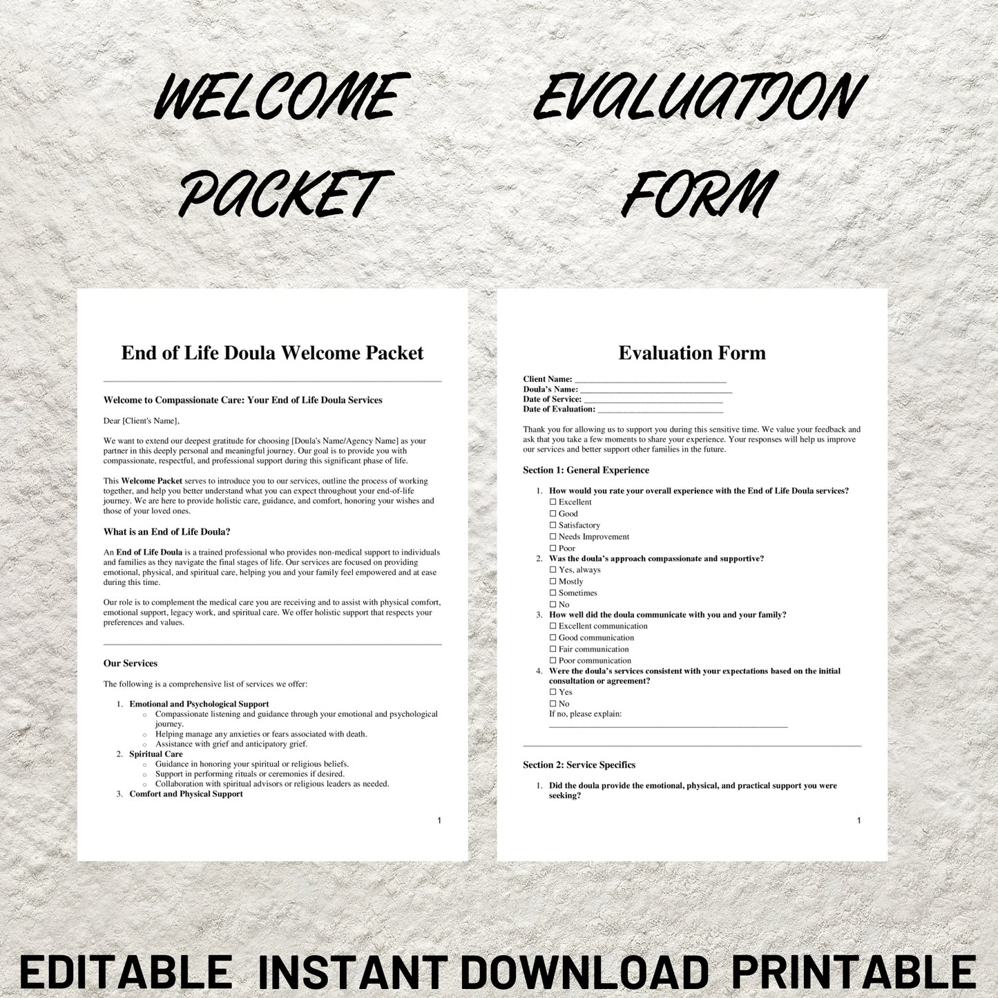 End of Life Doula Forms Bundle Editable End of Life Doula Contract Printable Intake Form End of Life Doula Paperwork Bundle Death Doula Form