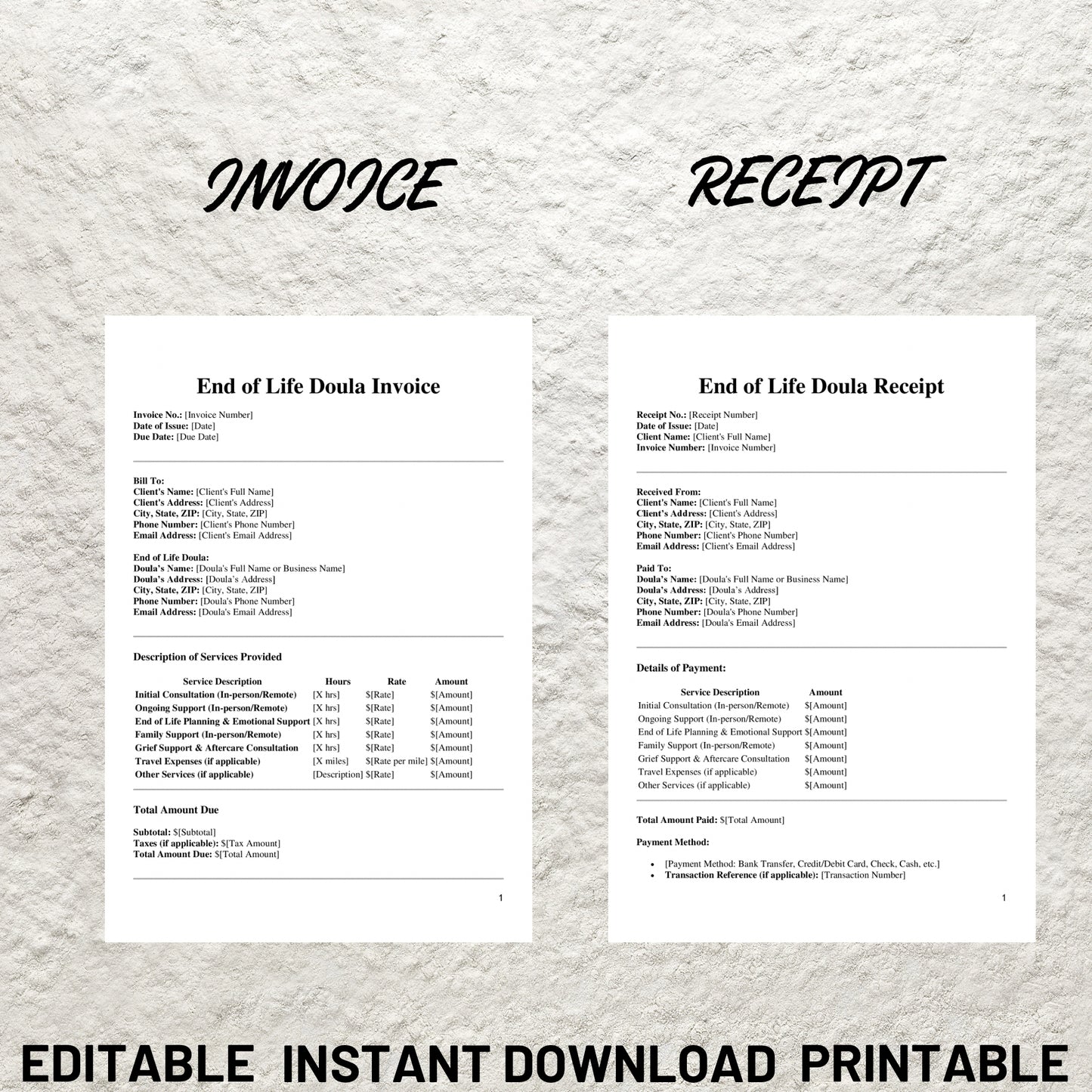 End of Life Doula Forms Bundle Editable End of Life Doula Contract Printable Intake Form End of Life Doula Paperwork Bundle Death Doula Form