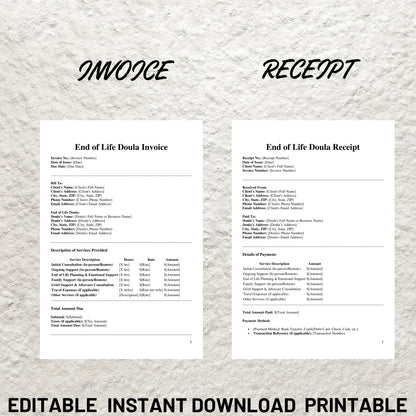 End of Life Doula Forms Bundle Editable End of Life Doula Contract Printable Intake Form End of Life Doula Paperwork Bundle Death Doula Form