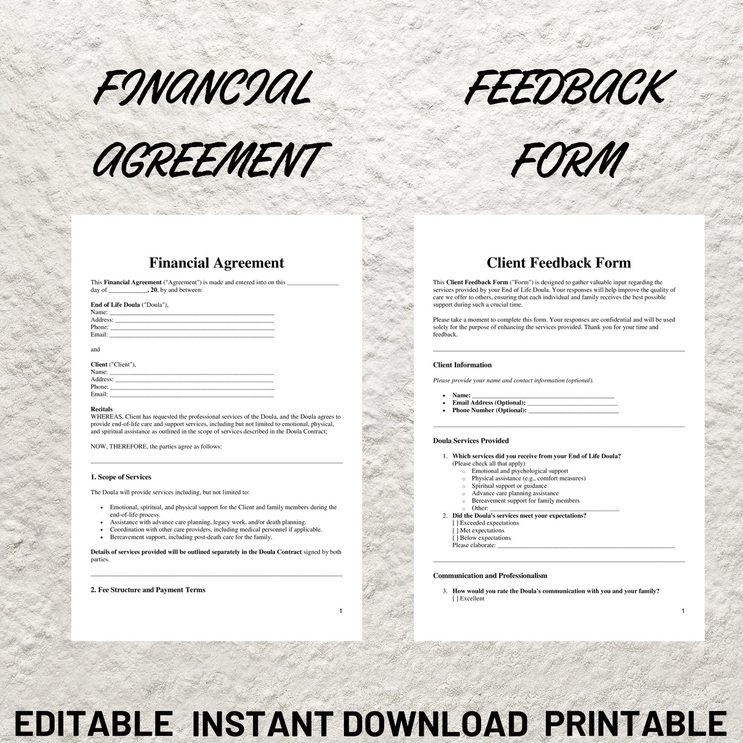 End of Life Doula Forms Bundle Editable End of Life Doula Contract Printable Intake Form End of Life Doula Paperwork Bundle Death Doula Form