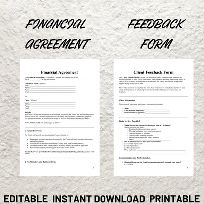 End of Life Doula Forms Bundle Editable End of Life Doula Contract Printable Intake Form End of Life Doula Paperwork Bundle Death Doula Form