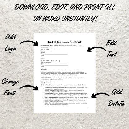 End of Life Doula Forms Bundle Editable End of Life Doula Contract Printable Intake Form End of Life Doula Paperwork Bundle Death Doula Form