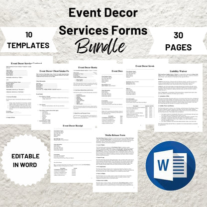 Event Decor Services Forms Bundle Editable Event Decor Rental Agreement Printable Event Decor Service Contract New Client Intake Form