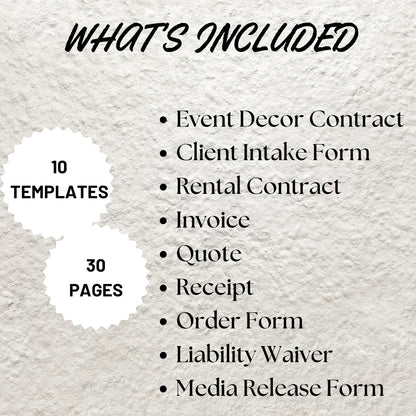 Event Decor Services Forms Bundle Editable Event Decor Rental Agreement Printable Event Decor Service Contract New Client Intake Form