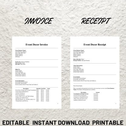 Event Decor Services Forms Bundle Editable Event Decor Rental Agreement Printable Event Decor Service Contract New Client Intake Form