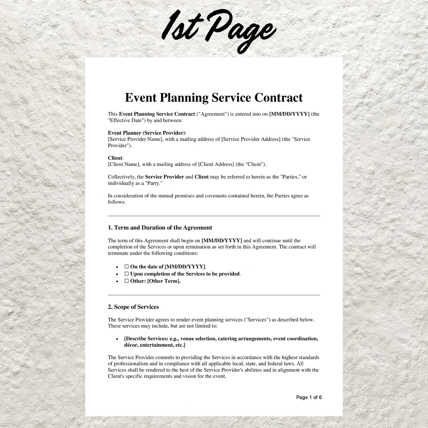 Event Planner Contract Template Editable Event Planning Service Agreement Printable Wedding Planning Service Contract Event Planner Client