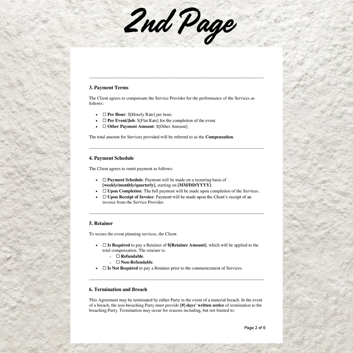 Event Planner Contract Template Editable Event Planning Service Agreement Printable Wedding Planning Service Contract Event Planner Client