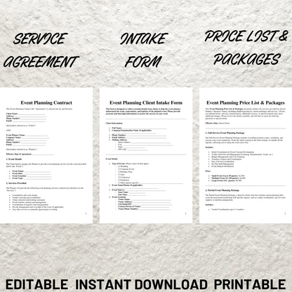 Event Planner Forms Bundle Editable Event Planner Service Agreement Printable Event Planning Client Intake Form Event Planning Contract