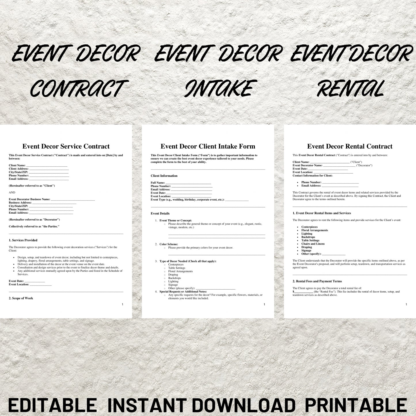 Event Planner Forms Bundle Editable Event Planner Service Agreement Printable Event Planning Client Intake Form Event Planning Contract