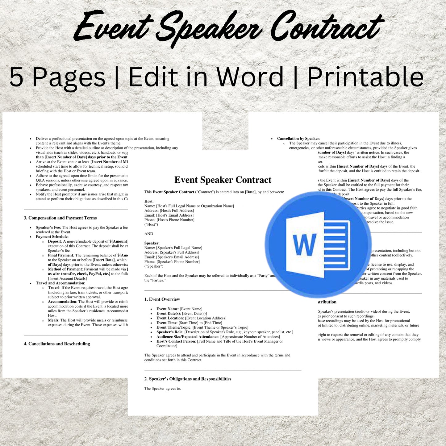 Event Speaker Contract Template Editable Event Conference Speaker Agreement Form Printable Public Speaking Services Contract Agreement Form