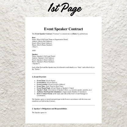 Event Speaker Contract Template Editable Event Conference Speaker Agreement Form Printable Public Speaking Services Contract Agreement Form