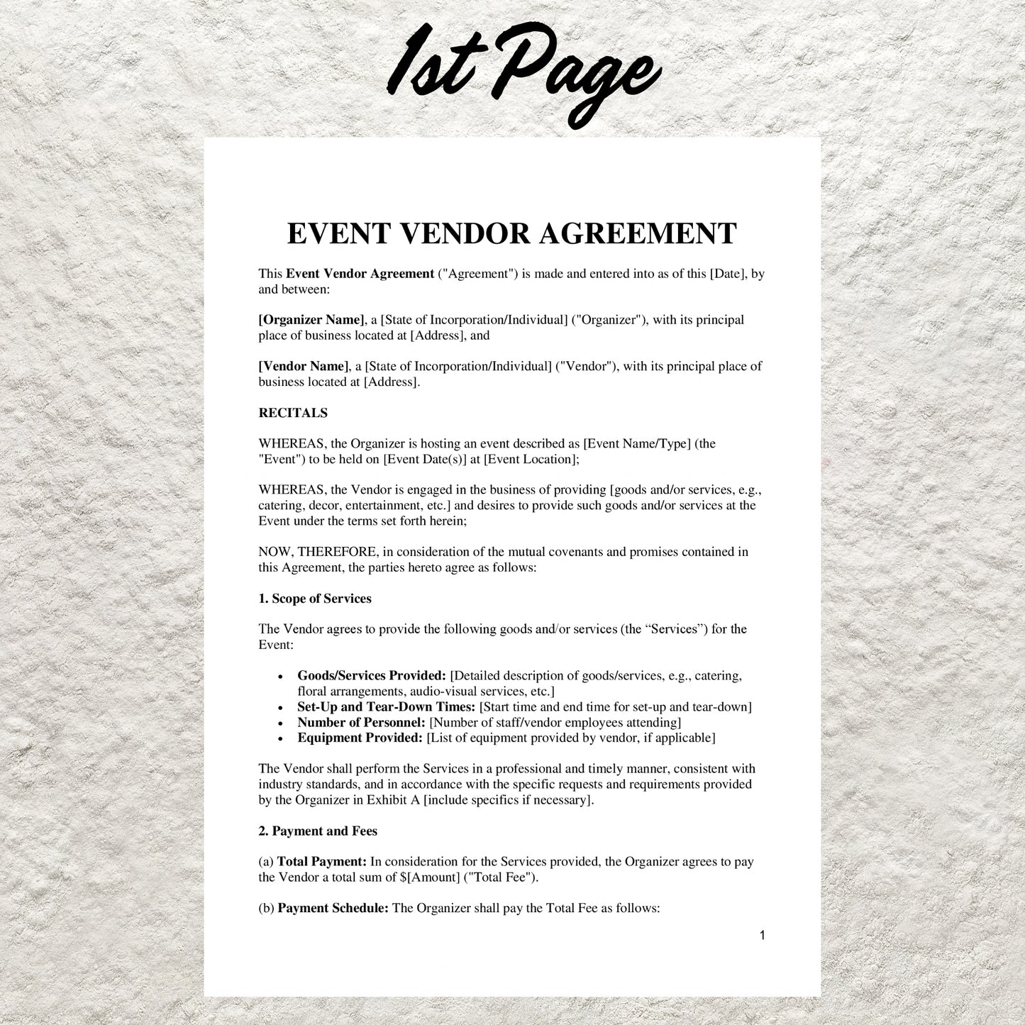 Event Vendor Contract Template Editable Event Vendor Agreement Printable Venue Décor Contract Event Planner Coordinator Service Agreement