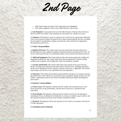 Event Vendor Contract Template Editable Event Vendor Agreement Printable Venue Décor Contract Event Planner Coordinator Service Agreement