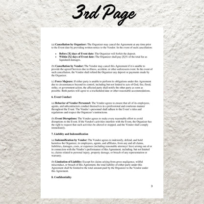 Event Vendor Contract Template Editable Event Vendor Agreement Printable Venue Décor Contract Event Planner Coordinator Service Agreement