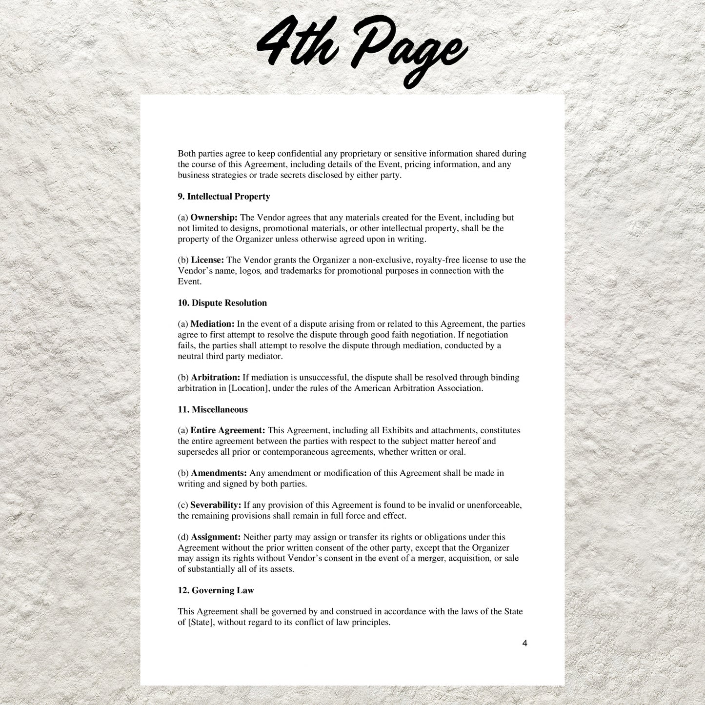 Event Vendor Contract Template Editable Event Vendor Agreement Printable Venue Décor Contract Event Planner Coordinator Service Agreement