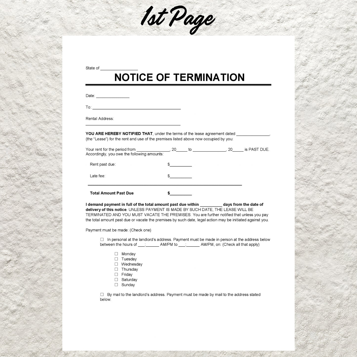 Eviction Notice Editable Notice to Vacate Tenant Template Printable Landlord Rental Lease Termination Contract Form Microsoft Word PDF