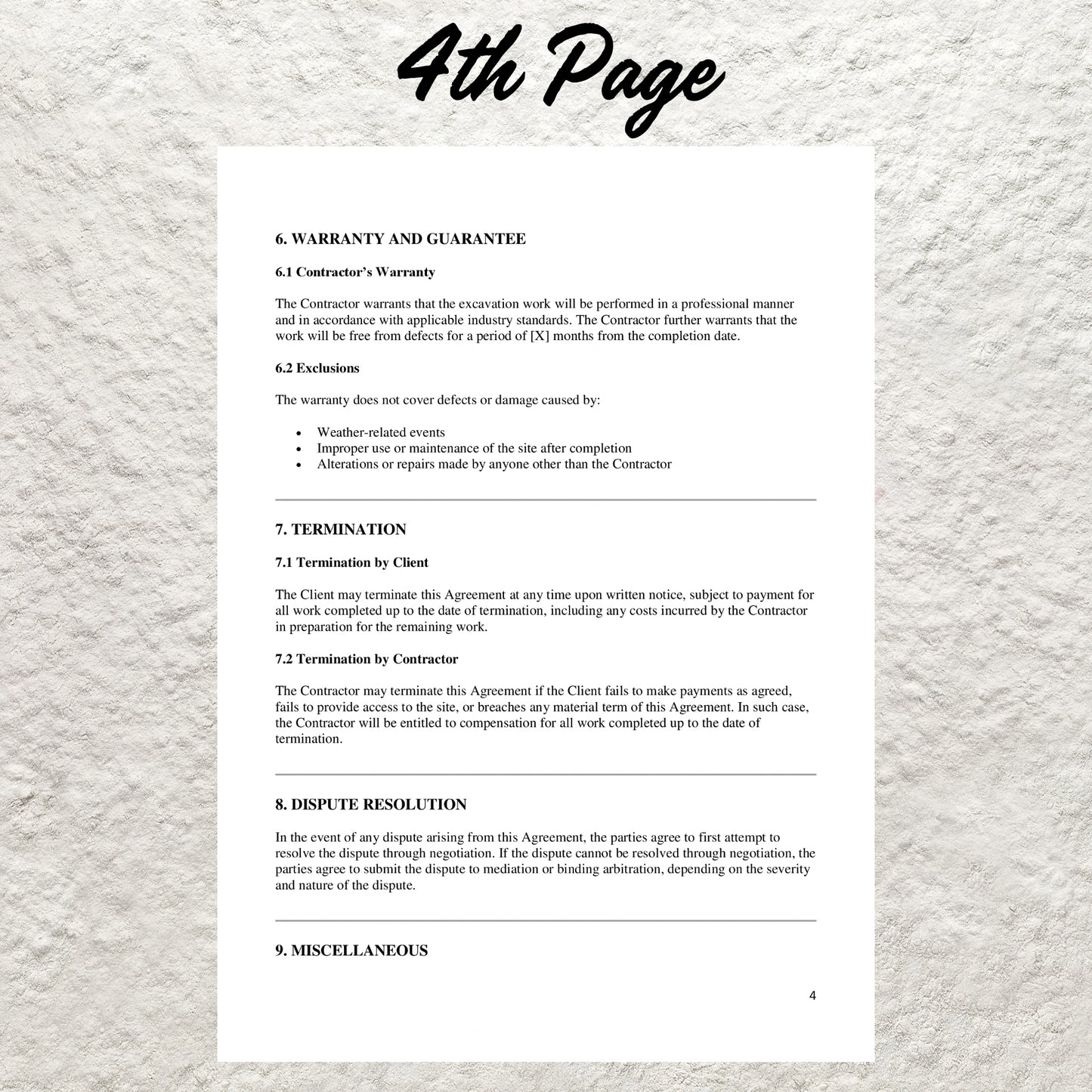 Excavation Contract Template Editable Excavation Service Agreement Form Printable American Contract Excavation Business Services Contract