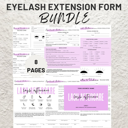 Eyelash Extension Forms Template Editable Printable Lash Consent Form Lash Consultation Eyelash After Care Card Esthetician Forms Lash Forms