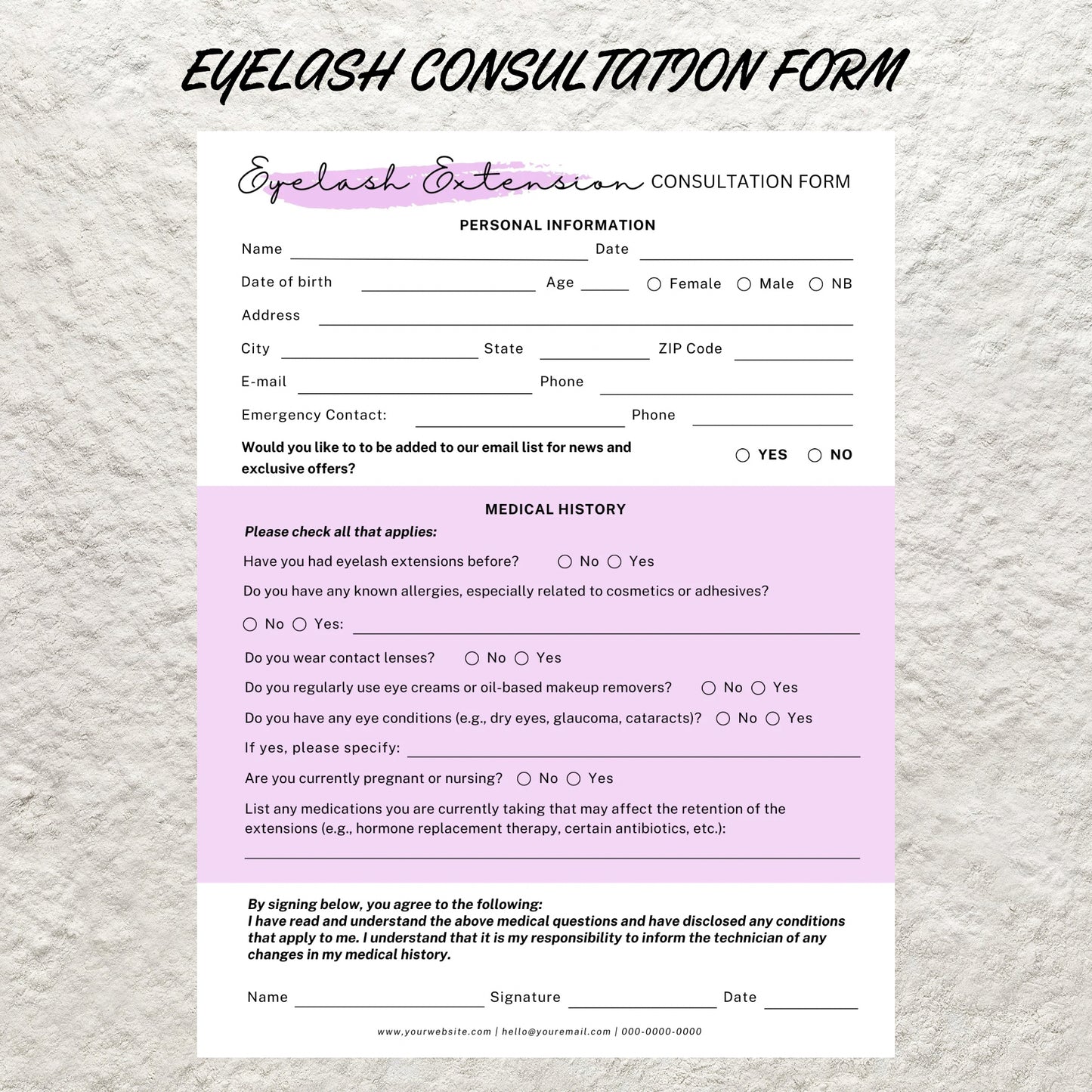 Eyelash Extension Forms Template Editable Printable Lash Consent Form Lash Consultation Eyelash After Care Card Esthetician Forms Lash Forms