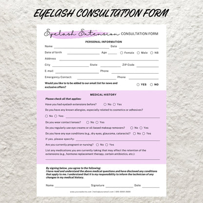 Eyelash Extension Forms Template Editable Printable Lash Consent Form Lash Consultation Eyelash After Care Card Esthetician Forms Lash Forms