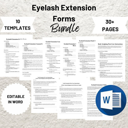 Eyelash Extension Forms Bundle Editable Lash Consent Template Printable Lash Tech Consultation Form Lash Tech Business Esthetician Forms