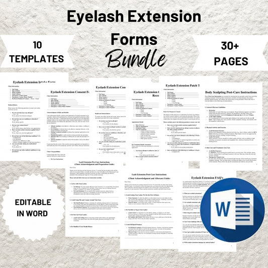 Eyelash Extension Forms Bundle Editable Lash Consent Template Printable Lash Tech Consultation Form Lash Tech Business Esthetician Forms